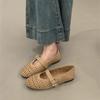 Sandálias Mary Jane Femininas Primavera e Verão Decote Raso Fivela Sapatos Baixos Sapatos Vazados de Balé
