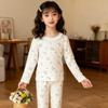 Roupa Íntima Térmica Infantil Primavera Outono Inverno Pijama Floral Tops e Calças Fofos para Bebê Roupa de Descanso para Meninas