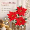 Flores artificiales transfronterizas de Amazon, decoraciones premium, flores decorativas navideñas rojas de terciopelo artificial, flores decorativas navideñas