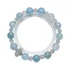 [Elevándose hacia las Nubes] Pulsera de Cristal de Aguamarina Natural para Mujer, Versátil Pulsera de Moda Luna Gris Aclaradora al por Mayor