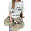 2026 Estilo Americano Novo Verão Retrô Estampa de Letras Marca Tendência Versátil Manga Curta Casual Camiseta Top