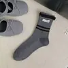 2026 Novas Meias Femininas Simples de Renda na Altura da Panturrilha Color Block Listras Etiqueta de Tecido com Letras Meias de Algodão Estilo ins Versátil Meias Empilhadas