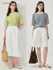 Camiseta de Lona para Mujer Nueva Casual Simple Retro Rayada Cuello Redondo Manga Corta Top Veraniego Holgado Adelgazante para Mujer