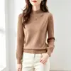 Gola semi-alta, mangas bufantes, blusa lisa, luxo discreto, elegante, modeladora, versátil, casual, suéter canelado de manga longa para outono e inverno