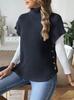 Suéter Pulôver Feminino Primavera e Outono Novo Estilo Colete com Decoração de Botão Transfronteiriço Europeu e Americano Gola Alta Casual Colete Pulôver Top