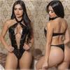 Sexy lingerie cross-border fornecimento europeu e americano Comércio exterior sexy preto sexy uma peça oca corda patente cabresto de couro cueca atacado
