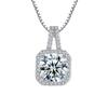 Colar com pingente de diamante quadrado de cristal brilhante Zircônia coreano corrente de clavícula simples japonesa e coreana colar curto banhado a prata para mulheres