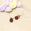 Brincos de Gancho Vintage Doces Exquisitos Tecidos à Mão Cor Vinho Tinto Framboesa Fruta Romã Prata 925