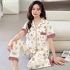 Pijama Tulipa Pastoral para Mulheres Verão Manga Curta Calças Roupas de Casa para Mães de Meia-Idade Ternos de Imitação de Algodão Podem Ser Usados Fora Venda por Atacado