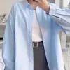 Camisa de Algodón Puro Morado Dopamina para Mujer, Nueva Simple de Otoño Holgada Casual Versátil Adelgazante Camisa Chaqueta Cubre Todo