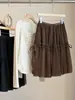 Elegante y juvenil falda midi de retazos de malla con volantes y cordón de lunares para mujer, nueva de otoño, de cintura alta, adelgazante, línea A