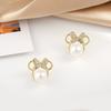 Brincos Pequenos Simples de Laço de Pérola Estilo Coreano com Diamantes, Mickey Fofo Estilo Floresta de Celebridade da Internet, Compactos, Modernos, Versáteis