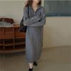 Vestido Suéter de Solapa con Media Cremallera 2025 Otoño e Invierno Nuevo Estilo Suelto Casual Largo de Punto para Fondo con Interior Suelto