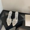 Salto Alto Transparente 2026 Verão Novo Estilo Coreano Moda Strass Cristal Estilo Fada Elegante Sem Costas Bico Fino Chinelos