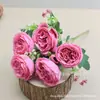 Bud 5 cabeça primavera peônia simulação flor Yang peônia peônia rosa decoração para casa salão de casamento segurando buquê de flores