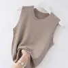 Chaleco de Verano para Mujer Ropa Exterior Seda de Hielo Color Sólido Tejido Cuello Redondo Sin Mangas Top Base Adelgazante Versátil