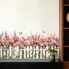 Hermoso adhesivo de pared para zócalo con valla de flores de rosa con mariposas y flores, fondo de pared autoadhesivo removible para entrada de sala de estar