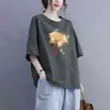 Camiseta de Manga Curta Estilo Chinês Novo para Comércio Exterior Transfronteiriço, Blusa Solta Plus Size para Mulheres Curvilíneas, Esconde a Barriga, Efeito Emagrecedor