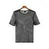 Camiseta Masculina de Malha Vazada de Manga Curta Respirável Verão Fresca Tendência Moda Masculina Elegante Cover-Up Sexy Camisa Masculina de Manga Curta