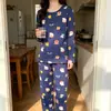 Pijama Delgado de Otoño e Invierno para Mujer, Estilo Dulce Casual, Top de Manga Larga con Cuello Redondo + Pantalones Largos, Conjunto de Ropa para el Hogar Petite