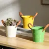 Maceta Nórdica para Suculentas de Balcón Beige con Asa de Metal Maceta Pequeña de Hierro Almacenamiento para el Hogar Cubo Pequeño Maceta para Plantas Bonsái