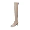 Botas Largas Elásticas para Mujer Chuyuji, Botas de Tacón Alto con Punta Fina, Botas Caña Alta Color Caqui, Botas Altas de Ante