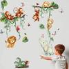 Calcomanías de Pared de Animales de la Selva de Enredaderas de Mono de Dibujos Animados para Habitación de Niños, Dormitorio, Cabecera, Jardín de Niños, Papel Tapiz Decorativo Autoadhesivo
