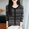 Cárdigan de Punto Estilo Fair Isle Retro para Mujer Chaqueta Corta de Jacquard Rayado Suéter Suelto Adelgazante con Botones