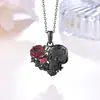 Collar Personalizado de Calavera Flor Corazón para Pareja Estilo Europeo y Americano con Colgante de Rosa Hueca Incrustado de Diamante, Cadena para Clavícula Regalo para Mujer
