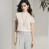 Camiseta de Seda para Mujer, Nuevo Estilo Verano 2026, Cuello Redondo Pullover, Top de Punto de Manga Tres Cuartos, Delgado y Holgado, Hecho de Seda de Morera