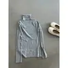 Blusa de tricô canelada de manga comprida com gola alta, corte justo, simples e versátil, para mulheres, ss1085