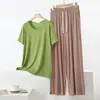 Conjunto de Dos Piezas de Pantalones Anchos de Manga Corta Sueltos de Modal para Verano Ropa de Casa Talla Grande Casual Cuello Redondo Delgado