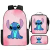 2024 Nueva Mochila Escolar de Stitch Set de Tres Piezas de Stitch Mochila con Dibujos Animados Impresos para Estudiante de Primaria Bolso de Hombro Estuche para Lápices traje