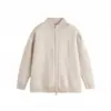 Cardigan de Tricô com Gola Alta Simples e Zíper Duplo para Homens e Mulheres Outono Inverno Casual Versátil Solto Outerwear para o Dia a Dia