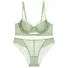 Conjunto de sutiã e calcinha de renda de algodão fino, com design vazado sexy, estilo francês popular europeu e americano, minimiza seios grandes e previne a flacidez