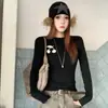 Múltiples VersionesCamiseta de Invierno Gruesa Cepillada para Mujer, Corte Ajustado, Hombros Rectos, Top de Manga Larga que Ceñe la Cintura