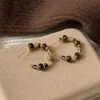 Pendientes de Aro con Cuentas de Ojo de Tigre Nuevos para Otoño e Invierno 2025 Franceses Nicho Lujosos Accesibles Pendientes Grandes de Gama Alta