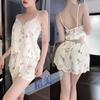 Suoqing sexy sexy lingerie estilingue pijamas deep V doce impresso shorts de duas peças conjunto de cabelo de geração de desgaste doméstico