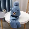 Sombreros de Otoño e Invierno para Niños Sombreros de Lana de Oso para Niños Sombreros de Algodón Tejido Cálido para Bebés y Bufandas Conjunto de Dos Piezas