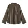 Atacado de fabricante de roupas femininas transfronteiriço 2026 estilo europeu e americano moderno casual solta abotoada bolso bordado manga longa camisa