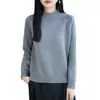 Suéter tejido de punto grueso con cuello medio alto 100% algodón puro premium para mujer, jersey holgado, camiseta base cálida versátil de manga larga