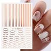 Nuevas pegatinas de uñas transfronterizas con diseño de línea francesa, pegatinas adhesivas para uñas con ondas de sonrisa, venta al por mayor