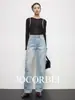 JocorbeiMarca de Luxo EquivalenteJeans de Perna Larga Vintage Desgastado Lavado com Manchas de Tinta Pintadas à Mão para Mulheres