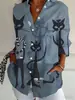 2026 Transfronteriza Nuevo Verano Más Vendido Moda Femenina Gato Impresión 3D Casual Camisa de Manga Larga con Cuello de Solapa