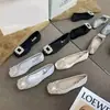 Mocassins Quadrados Versáteis com Strass para Mulheres 2026 Outono Novos Sapatos Rasos de Salto Baixo Sapatos de Salto Baixo Franceses Delicados para Mulheres