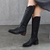 Botas Altas de Piel Genuina de Primera Capa de Vaca Gruesa con Tacón Alto de Punta y Remaches Hechas a Mano con Cremallera Lateral para Mujer 2025 Nuevo