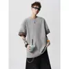 Camiseta de Manga Corta a Cuadros Estilo Americano con Puños para Hombre, Nuevo Verano 2026 Diseño Holgado, Camiseta Pesada de Manga Media con Cuello Redondo