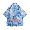 Camisa Floral Hawaiana para Niños Verano Delgado Estilo Hong Kong Ins Marca de Moda Casual de Moda Top de Media Manga