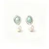 Pendientes Minimalistas de Arena Azul Amazonita y Perla, Accesorios para Orejas de Personalidad de Nicho de Moda y Gama Alta, Joyería Casual de Celebridad de Internet