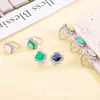 Anillo Cuadrado de Cristal Azul Estilo Europeo y Americano Moda Gema de Imitación Color Paraíba Fabricante Mayorista en Stock